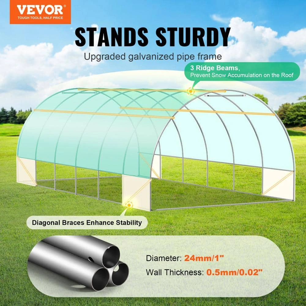 Walk-in Tunnel Greenhouse 19.4 X 9.7 X 6.5 Ft. Hoop House Greenhouse Tunnel, Plant Hot House With Galvanized Steel Frame 4 Walk-in Tunnel Greenhouse 19.4 X 9.7 X 6.5 Ft. Hoop House Greenhouse Tunnel, Plant Hot House With Galvanized Steel Frame - Image 2