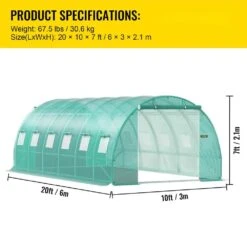 Walk-in Tunnel Greenhouse 10 Ft. W X 20 Ft. D X 7 Ft. H Portable Plant Greenhouse With Galvanized Steel Hoops, Green -Patio Furniture Shop vevor portable greenhouses ydsdws20107ftia39v0 76 1000