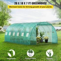 Walk-in Tunnel Greenhouse 10 Ft. W X 20 Ft. D X 7 Ft. H Portable Plant Greenhouse With Galvanized Steel Hoops, Green -Patio Furniture Shop vevor portable greenhouses ydsdws20107ftia39v0 c3 1000