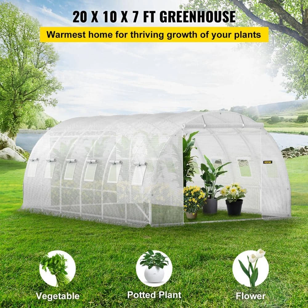 Walk-in Tunnel Greenhouse 10 Ft. W X 20 Ft. D X 7 Ft. H Portable Plant Greenhouse With Zippered Doors & Roll-up Windows 4 Walk-in Tunnel Greenhouse 10 Ft. W X 20 Ft. D X 7 Ft. H Portable Plant Greenhouse With Zippered Doors & Roll-up Windows - Image 2