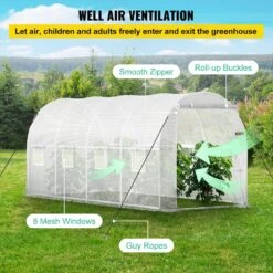 Walk-in Tunnel Greenhouse 7 Ft. W X 15 Ft. D X 7 Ft. H Portable Plant Greenhouse With 1 Top Beam, Diagonal Poles, White -Patio Furniture Shop vevor portable greenhouses ydsdwsb1577ftl33vv0 44 1000