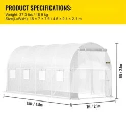 Walk-in Tunnel Greenhouse 7 Ft. W X 15 Ft. D X 7 Ft. H Portable Plant Greenhouse With 1 Top Beam, Diagonal Poles, White -Patio Furniture Shop vevor portable greenhouses ydsdwsb1577ftl33vv0 76 1000