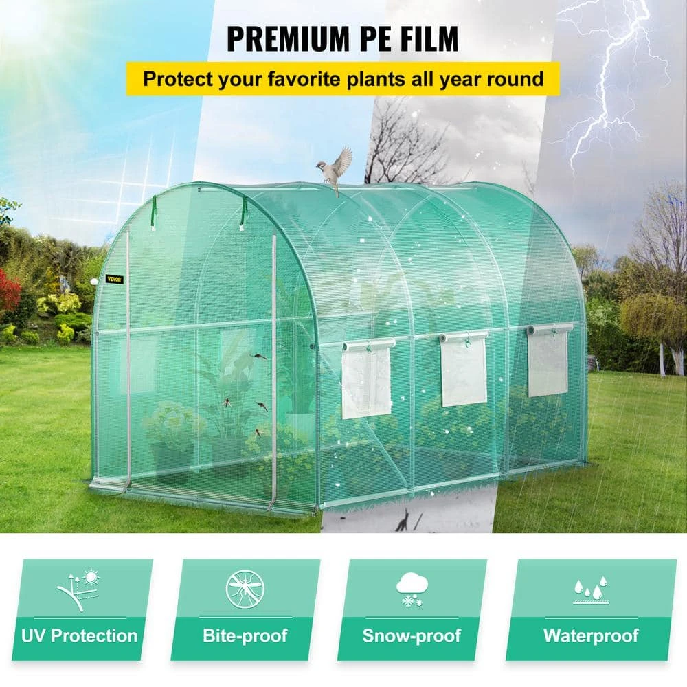 Walk-in Tunnel Greenhouse 10 Ft. D X 7 Ft. W X 7 Ft. H Portable Plant Greenhouse With Galvanized Steel Hoops, Green 6 Walk-in Tunnel Greenhouse 10 Ft. D X 7 Ft. W X 7 Ft. H Portable Plant Greenhouse With Galvanized Steel Hoops, Green - Image 4