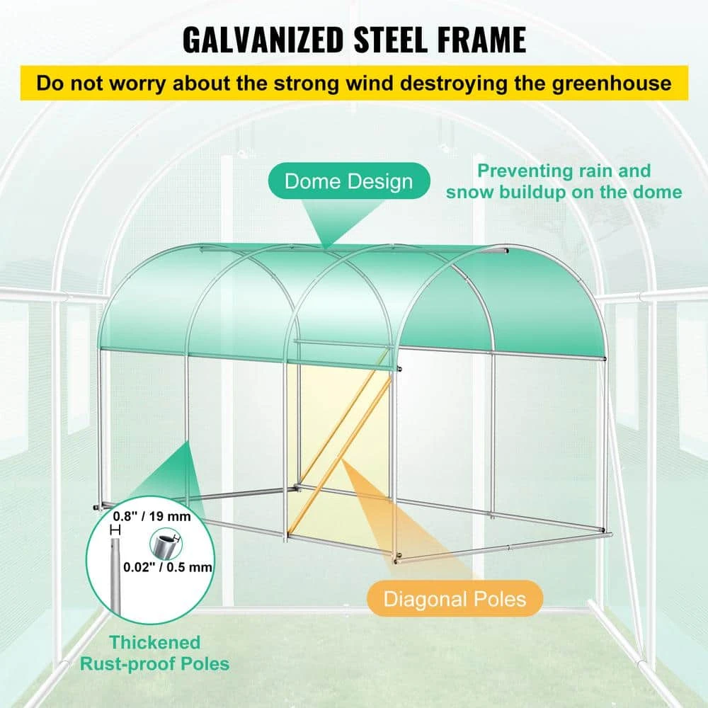 Walk-in Tunnel Greenhouse 10 Ft. D X 7 Ft. W X 7 Ft. H Portable Plant Greenhouse With Galvanized Steel Hoops, Green 5 Walk-in Tunnel Greenhouse 10 Ft. D X 7 Ft. W X 7 Ft. H Portable Plant Greenhouse With Galvanized Steel Hoops, Green - Image 3