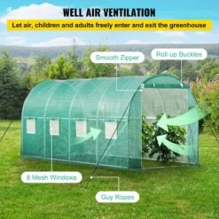 Walk-in Tunnel Greenhouse 15 Ft. D X 7 Ft. W X 7 Ft. H Portable Plant Greenhouse With Door & 8 Roll-up Windows, Green -Patio Furniture Shop vevor portable greenhouses ydsdwsl1577ftl1fiv0 44 1000