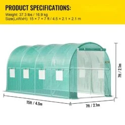 Walk-in Tunnel Greenhouse 15 Ft. D X 7 Ft. W X 7 Ft. H Portable Plant Greenhouse With Door & 8 Roll-up Windows, Green -Patio Furniture Shop vevor portable greenhouses ydsdwsl1577ftl1fiv0 76 1000