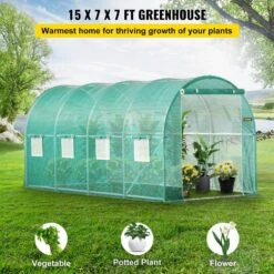 Walk-in Tunnel Greenhouse 15 Ft. D X 7 Ft. W X 7 Ft. H Portable Plant Greenhouse With Door & 8 Roll-up Windows, Green -Patio Furniture Shop vevor portable greenhouses ydsdwsl1577ftl1fiv0 c3 1000