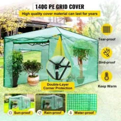 12 Ft. X 8 Ft. X 8 Ft. Pop-Up Greenhouse PE Cover And Steel Construction Walk-in Greenhouse With Doors And Windows -Patio Furniture Shop vevor portable greenhouses zdbxshyw 128814r5v0 1f 1000