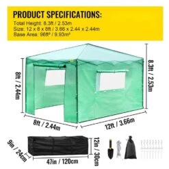 12 Ft. X 8 Ft. X 8 Ft. Pop-Up Greenhouse PE Cover And Steel Construction Walk-in Greenhouse With Doors And Windows -Patio Furniture Shop vevor portable greenhouses zdbxshyw 128814r5v0 76 1000