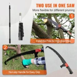 58.8- 240 In. Aluminum Pruning Saw Extendable Tree Pruner, With Light-Weight Alloy Handle, Manual Pole Saw -Patio Furniture Shop vevor pruning saws sdgzjlhjss6m55fpjv0 fa 1000