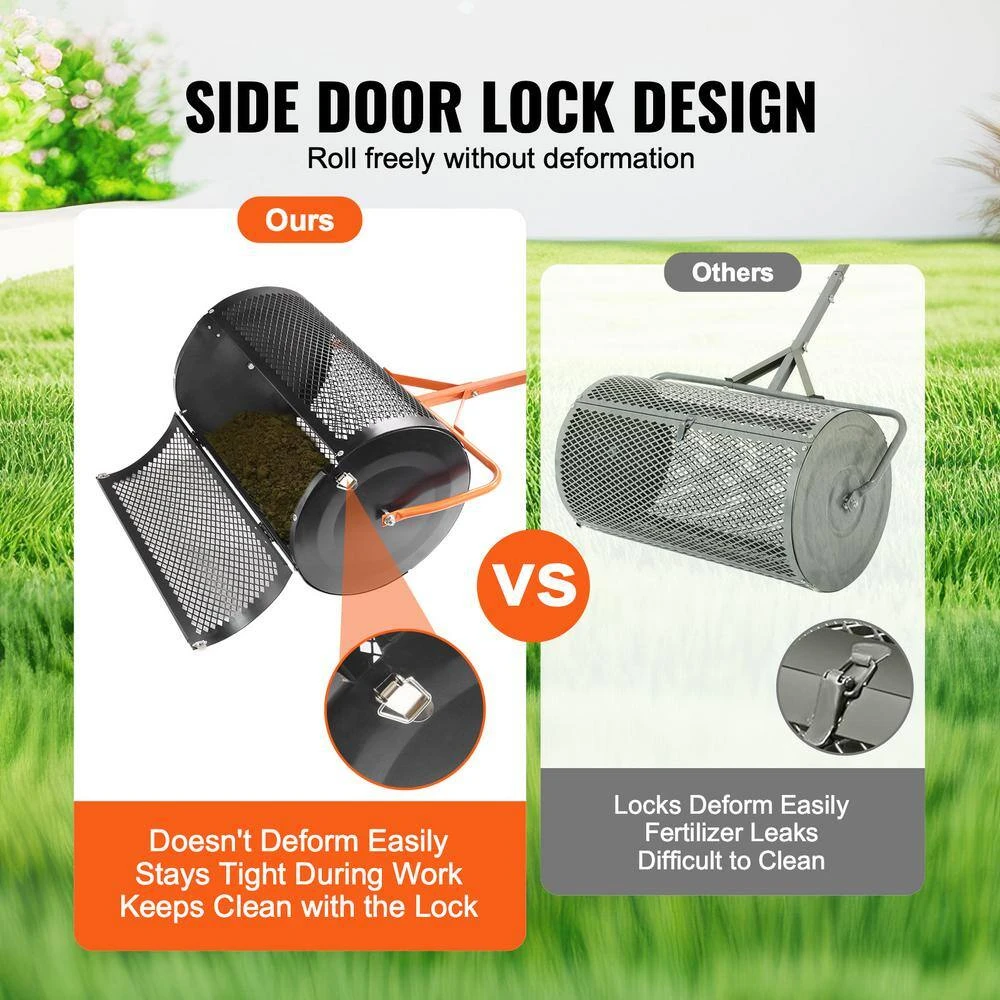 Compost Spreader Peat Moss Spreader,24 In. Roller Lawn Spreader With Height Adjustable T Handle, Steel Spreader, Black 6 Compost Spreader Peat Moss Spreader,24 In. Roller Lawn Spreader With Height Adjustable T Handle, Steel Spreader, Black - Image 4