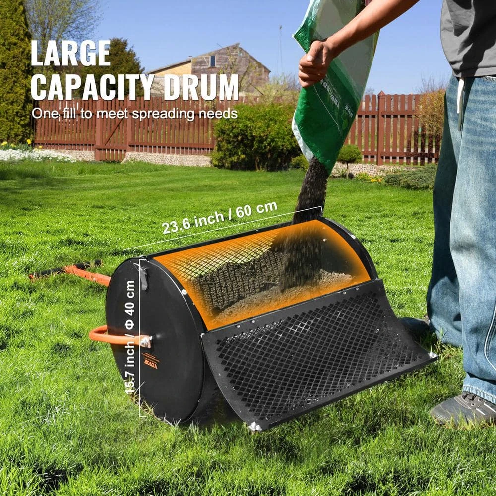 Compost Spreader Peat Moss Spreader,24 In. Roller Lawn Spreader With Height Adjustable T Handle, Steel Spreader, Black 7 Compost Spreader Peat Moss Spreader,24 In. Roller Lawn Spreader With Height Adjustable T Handle, Steel Spreader, Black - Image 5