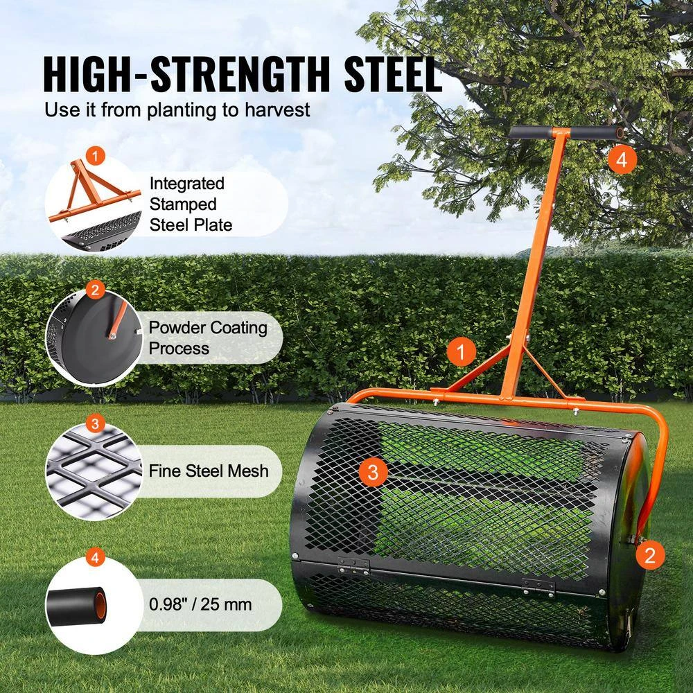 Compost Spreader Peat Moss Spreader,24 In. Roller Lawn Spreader With Height Adjustable T Handle, Steel Spreader, Black 5 Compost Spreader Peat Moss Spreader,24 In. Roller Lawn Spreader With Height Adjustable T Handle, Steel Spreader, Black - Image 3