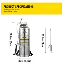 3.5 Gal. Stainless Steel Sprayer Adjustable Nozzle Hand Pump Sprayer With Pressure Gauge And Safety Valve For Gardening -Patio Furniture Shop vevor pump sprayers pwqbxg12l00000001v0 76 1000