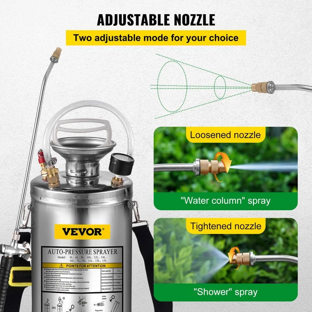 1.5 Gal. Stainless Steel Sprayer Garden Sprayer With Pressure Gauge, Safety Valve, Adjustable Nozzle For Sanitizing 6 1.5 Gal. Stainless Steel Sprayer Garden Sprayer With Pressure Gauge, Safety Valve, Adjustable Nozzle For Sanitizing - Image 4