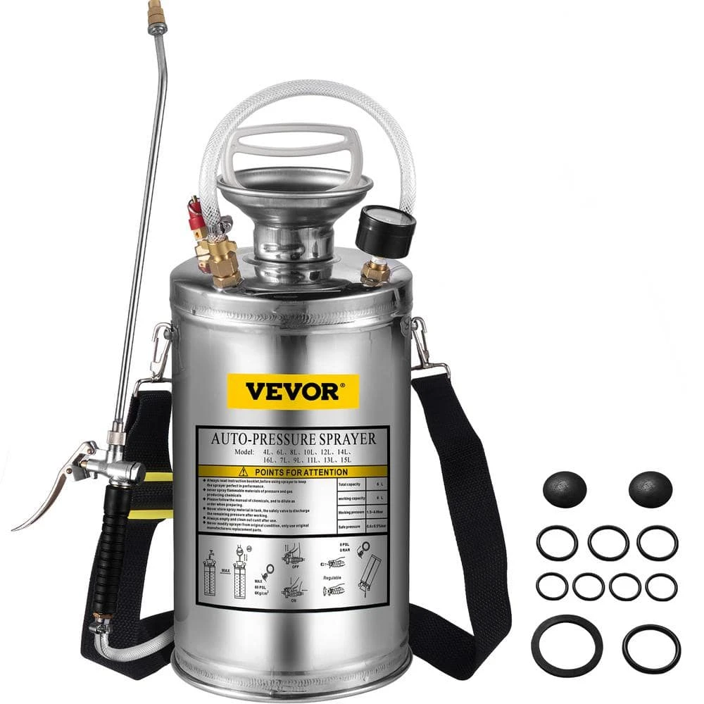 1.5 Gal. Stainless Steel Sprayer Garden Sprayer With Pressure Gauge, Safety Valve, Adjustable Nozzle For Sanitizing 3 1.5 Gal. Stainless Steel Sprayer Garden Sprayer With Pressure Gauge, Safety Valve, Adjustable Nozzle For Sanitizing