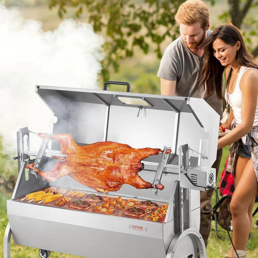 Rotisserie Grill With Hooded Cover, BBQ Whole Charcoal Spit Grill, 46 In. 132 Lbs. Capacity, Electric 52-Watt Roaster 10 Rotisserie Grill With Hooded Cover, BBQ Whole Charcoal Spit Grill, 46 In. 132 Lbs. Capacity, Electric 52-Watt Roaster - Image 8