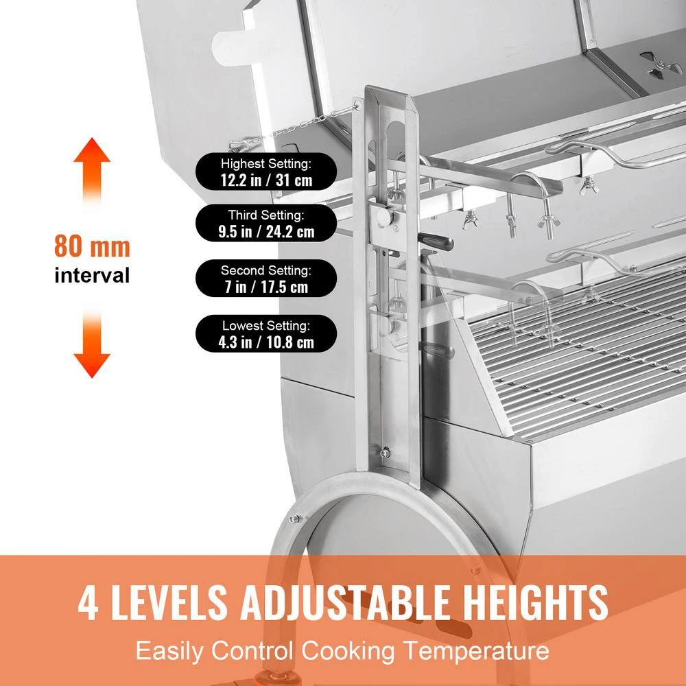 Rotisserie Grill With Hooded Cover, BBQ Whole Charcoal Spit Grill, 46 In. 132 Lbs. Capacity, Electric 52-Watt Roaster 7 Rotisserie Grill With Hooded Cover, BBQ Whole Charcoal Spit Grill, 46 In. 132 Lbs. Capacity, Electric 52-Watt Roaster - Image 5