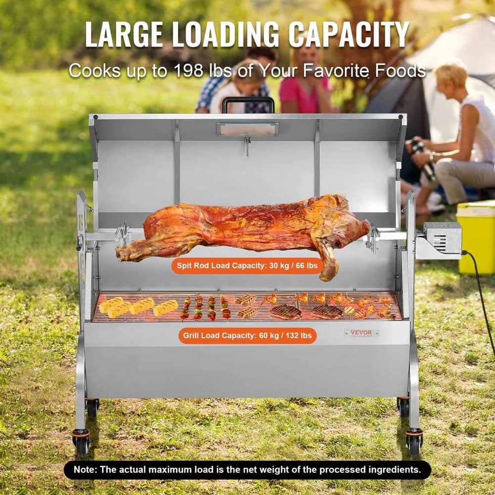 Rotisserie Grill With Hooded Cover, BBQ Whole Charcoal Spit Grill, 46 In. 132 Lbs. Capacity, Electric 52-Watt Roaster 5 Rotisserie Grill With Hooded Cover, BBQ Whole Charcoal Spit Grill, 46 In. 132 Lbs. Capacity, Electric 52-Watt Roaster - Image 3