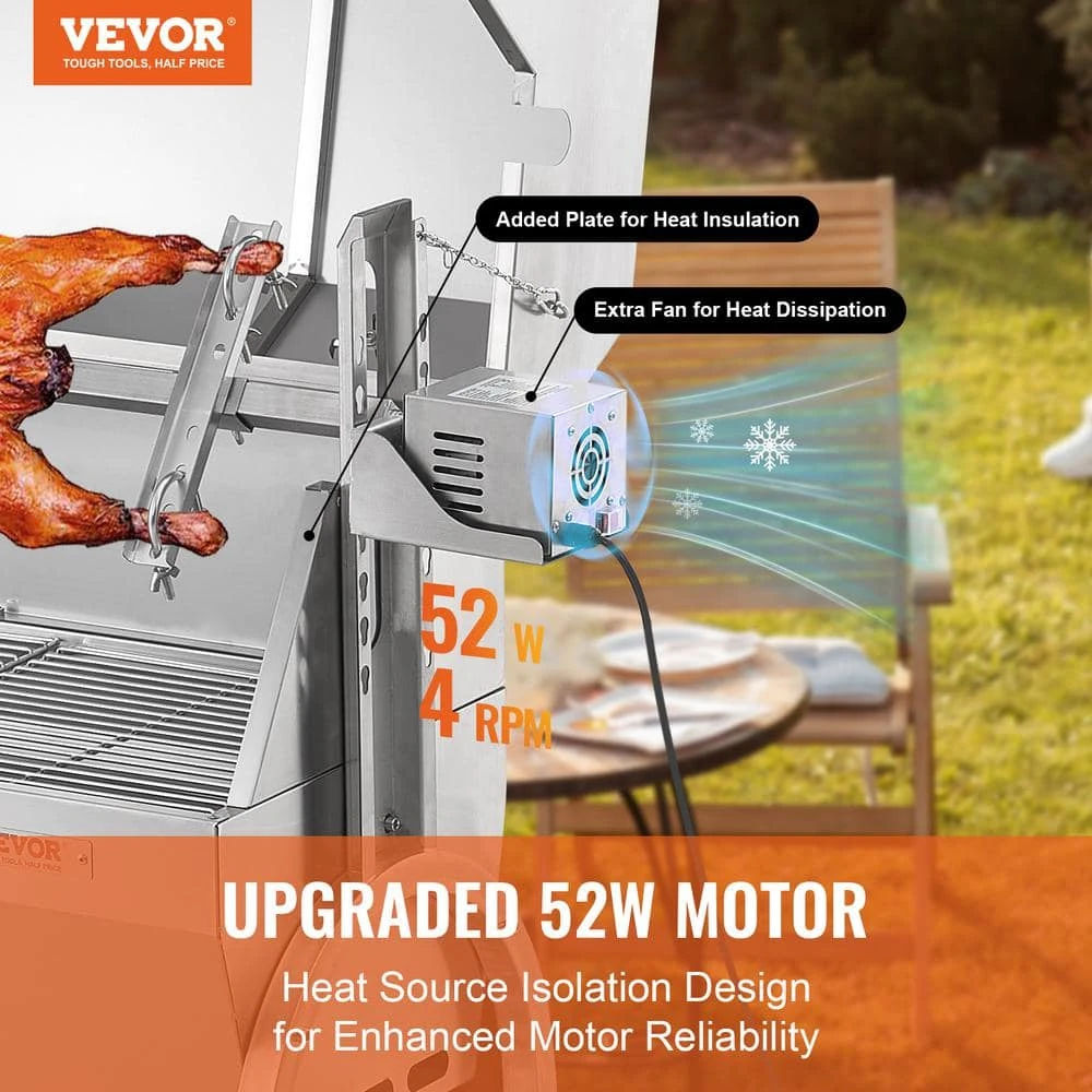 Rotisserie Grill With Hooded Cover, BBQ Whole Charcoal Spit Grill, 46 In. 132 Lbs. Capacity, Electric 52-Watt Roaster 4 Rotisserie Grill With Hooded Cover, BBQ Whole Charcoal Spit Grill, 46 In. 132 Lbs. Capacity, Electric 52-Watt Roaster - Image 2