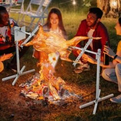 Electric BBQ Rotisserie Grill Kit 56 In. 132 Lbs. Capacity Automatic 52W Motor Height Adjustable Universal Roaster Stand -Patio Furniture Shop vevor rotisseries ddxzkj56inchgme8rv1 31 1000