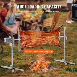 Electric BBQ Rotisserie Grill Kit 56 In. 132 Lbs. Capacity Automatic 52W Motor Height Adjustable Universal Roaster Stand -Patio Furniture Shop vevor rotisseries ddxzkj56inchgme8rv1 4f 1000