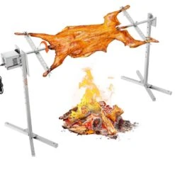 Electric BBQ Rotisserie Grill Kit 56 In. 132 Lbs. Capacity Automatic 52W Motor Height Adjustable Universal Roaster Stand