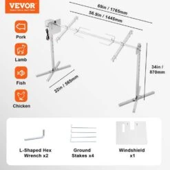 Electric BBQ Rotisserie Grill Kit 56 In. 132 Lbs. Capacity Automatic 52W Motor Height Adjustable Universal Roaster Stand -Patio Furniture Shop vevor rotisseries ddxzkj56inchgme8rv1 76 1000