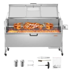 60-Watt Rotisserie Grill With Hooded Cover, 56 In. Pig Lamb Goat Rotisserie Grill Roaster, 286 Lbs. Capacity