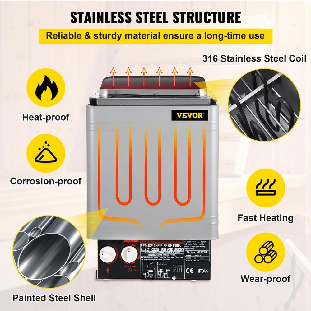 2,000-Watt Sauna Heater 110-Volt -120-Volt Dry Steam Bath Stove With Internal Controller For Spa Sauna Room 5 2,000-Watt Sauna Heater 110-Volt -120-Volt Dry Steam Bath Stove With Internal Controller For Spa Sauna Room - Image 3