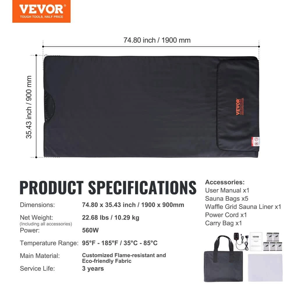 Sauna Blanket For Detoxification 1 To 6 Level Temp 1-Person Indoor Fabric Frame Infrared Sauna 75 In. X 35 In. Sauna Bag 9 Sauna Blanket For Detoxification 1 To 6 Level Temp 1-Person Indoor Fabric Frame Infrared Sauna 75 In. X 35 In. Sauna Bag - Image 7