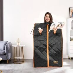 Portable Sauna Tent 1-Person Indoor Metal Frame Material 1050-Watt Infrared Sauna With Foldable Chair Storage Bag -Patio Furniture Shop vevor saunas yhwbxssn1050i3ew6v1 31 1000