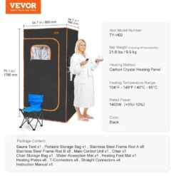 Portable Sauna Tent,1400 Watt Personal Sauna Kit For Home Spa,Time & Temperature Remote Control, Black -Patio Furniture Shop vevor saunas yhwbxssnqccs9jzufv1 76 1000