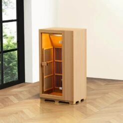 Far Infrared Wooden Sauna 1-Person Indoor Hemlock Sauna Infrared Sauna Spa With Tempered Glass Door 1140Watt Indoor Use -Patio Furniture Shop vevor saunas yhwmzsnf1rts0o3nlv1 31 1000