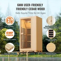 Far Infrared Wooden Sauna 1-Person Indoor Hemlock Sauna Infrared Sauna Spa With Tempered Glass Door 1140Watt Indoor Use -Patio Furniture Shop vevor saunas yhwmzsnf1rts0o3nlv1 44 1000