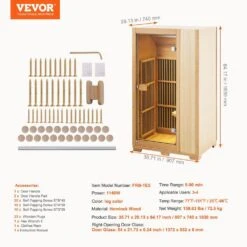 Far Infrared Wooden Sauna 1-Person Indoor Hemlock Sauna Infrared Sauna Spa With Tempered Glass Door 1140Watt Indoor Use -Patio Furniture Shop vevor saunas yhwmzsnf1rts0o3nlv1 76 1000