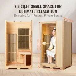 Far Infrared Wooden Sauna 1-Person Indoor Hemlock Sauna Infrared Sauna Spa With Tempered Glass Door 1140Watt Indoor Use -Patio Furniture Shop vevor saunas yhwmzsnf1rts0o3nlv1 fa 1000