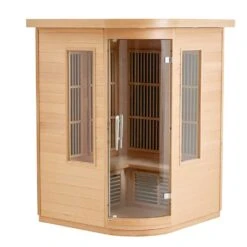 Far Infrared Wooden Sauna 2-Person Indoor Hemlock Sauna Room Home Low EMF Far Infrared Sauna With Tempered Glass Door