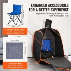 Portable Personal Steam Sauna Spa Tent 1000-Watt 1-Person Indoor Steel Frame Infrared Sauna With Foldable Chair Sauna -Patio Furniture Shop vevor saunas zqbxssn1000w6f5fmv1 fa 1000