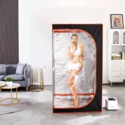 Portable Steam Sauna Tent 1000-Watt 1-Person Indoor Steel Frame Infrared Sauna With Chair Soothing Heated Body Therapy -Patio Furniture Shop vevor saunas zqbxssn1000wmzkjrv1 31 1000