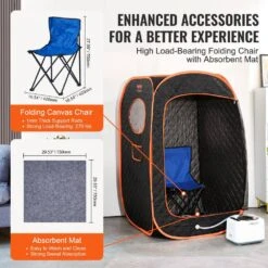 Compact Portable Steam Sauna Tent 1000-Watt 1-Person Indoor Steel Frame Infrared Sauna With Chair For Home Relaxation -Patio Furniture Shop vevor saunas zqbxssn1000wzkowov1 fa 1000