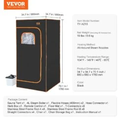 Portable Steam Sauna Tent 1-Person Indoor Metal Frame Material Portable Sauna 1600-Watt With Visible Window, Black 15 Portable Steam Sauna Tent 1-Person Indoor Metal Frame Material Portable Sauna 1600-Watt With Visible Window, Black -Patio Furniture Shop vevor saunas zqbxssn1600w7nbqqv1 76 1000