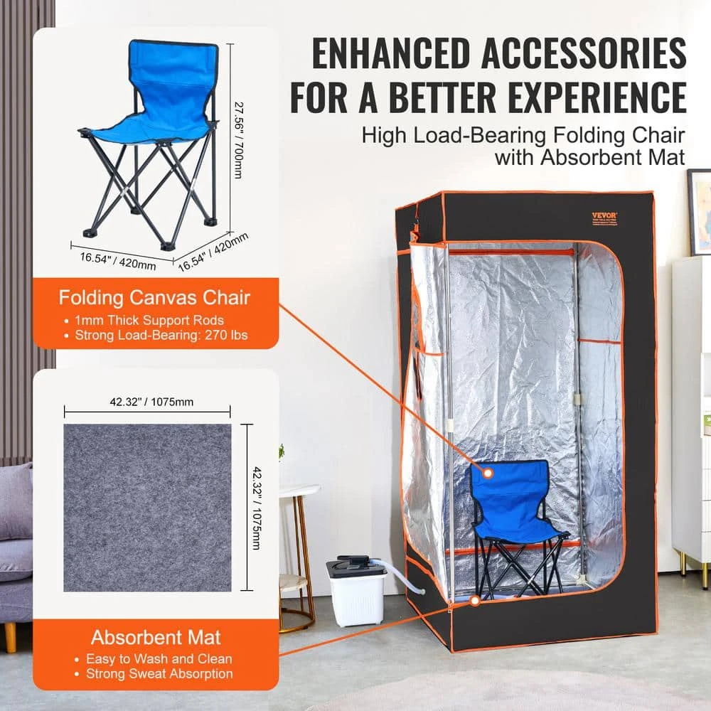 Portable Steam Sauna Tent 1-Person Indoor Metal Frame Material Portable Sauna 1600-Watt With Visible Window, Black 8 Portable Steam Sauna Tent 1-Person Indoor Metal Frame Material Portable Sauna 1600-Watt With Visible Window, Black - Image 6