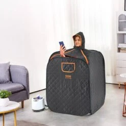 Portable Steam Sauna Tent 1-Person Indoor Metal Frame Material Portable Sauna 1200-Watt With Chair And Storage Bag Black -Patio Furniture Shop vevor saunas zqbxssnbss10kt48lv1 31 1000