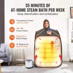 Portable Steam Sauna Tent 1-Person Indoor Metal Frame Material Portable Sauna 1200-Watt With Chair And Storage Bag Black -Patio Furniture Shop vevor saunas zqbxssnbss10kt48lv1 4f 1000