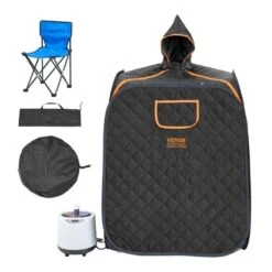 Portable Steam Sauna Tent 1-Person Indoor Metal Frame Material Portable Sauna 1200-Watt With Chair And Storage Bag Black