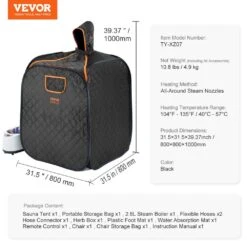Portable Steam Sauna Tent 1-Person Indoor Metal Frame Material Portable Sauna 1200-Watt With Chair And Storage Bag Black -Patio Furniture Shop vevor saunas zqbxssnbss10kt48lv1 76 1000