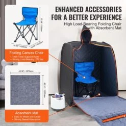 Portable Steam Sauna Tent 1-Person Indoor Metal Frame Material Portable Sauna 1200-Watt With Chair And Storage Bag Black -Patio Furniture Shop vevor saunas zqbxssnbss10kt48lv1 fa 1000