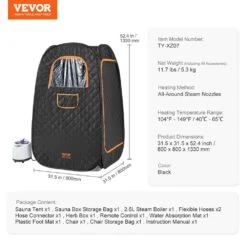 Compact Portable Steam Sauna Tent 1-Person Indoor Metal Frame Material Portable Sauna 1200-Watt With Chair Storage Bag -Patio Furniture Shop vevor saunas zqbxssnjcs10gt3xtv1 76 1000