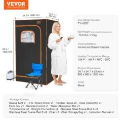 Portable Steam Sauna Tent 1-Person Indoor Metal Frame Material Portable Sauna 1200-Watt With Visible Window, Black -Patio Furniture Shop vevor saunas zqbxssnqccs14e7q1v1 76 1000